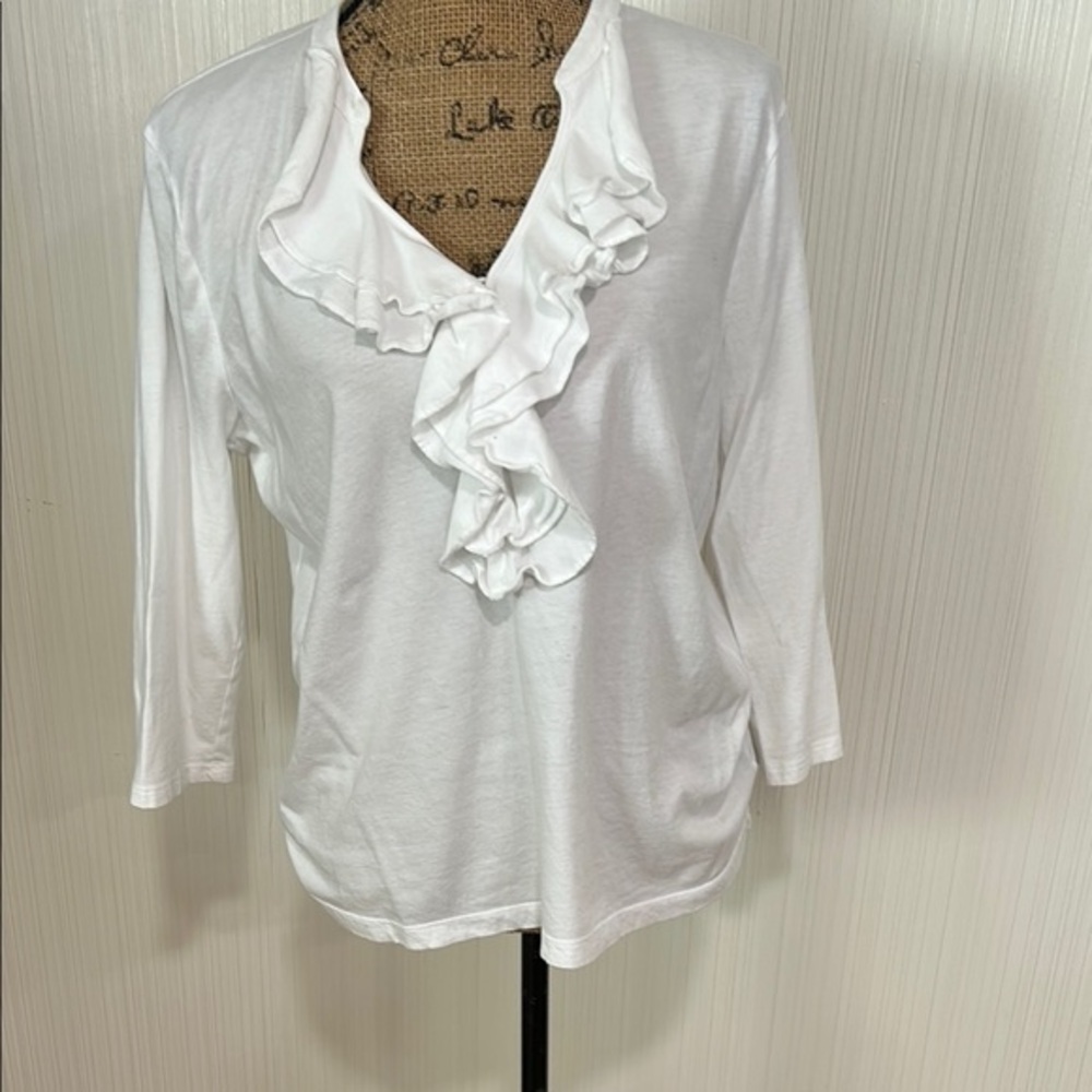 American Living White Ruffle Blouse